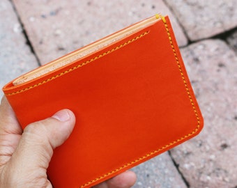 Hand Stitched Leather mens wallet - Veg tanned Leather - Orange leather wallet - Italian Buttero leather  from Conceria Walpier - 010315