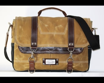 Waxed Canvas Messenger bag - laptop bag handmade by Alex M Lynch - 010048