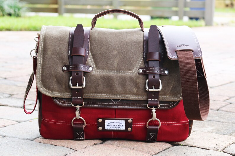 Waxed Canvas Messenger bag laptop bag handmade by Alex M Lynch 010149 image 2