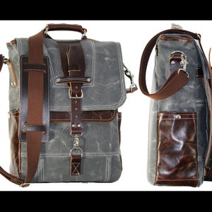 Vertical laptop messenger bag leather handle and shoulder pad 010045.2 image 2