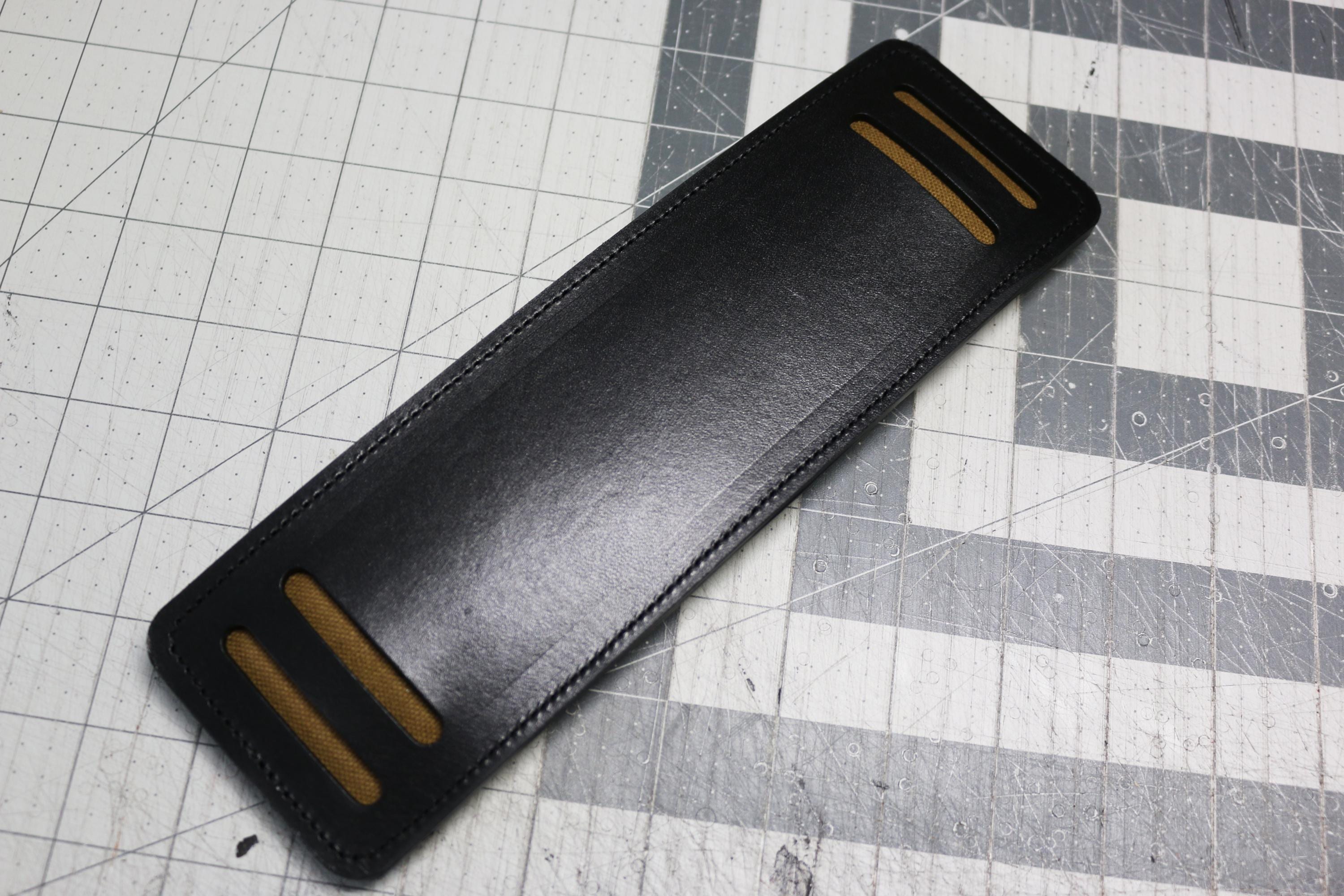 10" x 3" black leather shoulder strap pad - padded shoulder pad - free hand stamp - 010182