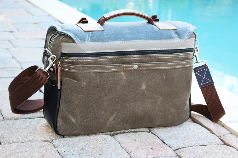 Waxed Canvas Briefcase Messenger bag handmade by Alex M Lynch 010178 image 4