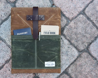 MacBook sleeve with front pockets - waxed canvas and wool felt lining - made in USA