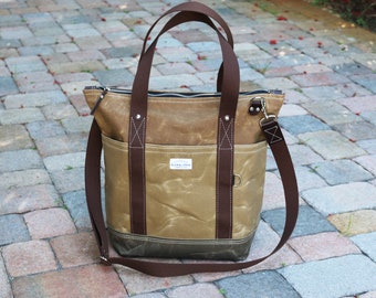 EXTRA LARGE zippered tote bag - heavy waxed canvas everyday tote - jumbo bag - laptop bag - made in USA - 010285