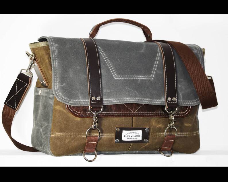 Waxed Canvas Messenger Bag Laptop Bag Handmade by Alex M Etsy