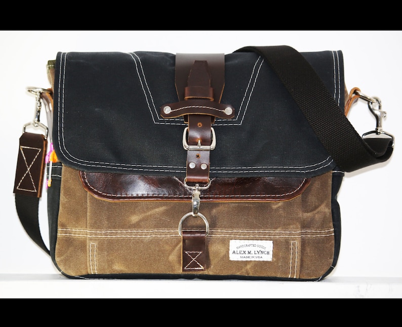 Waxed Canvas Messenger Bag Handmade FIELD TAN BLACK Etsy