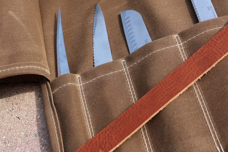 Waxed Canvas knife roll Gift for chef Organizer for tools tool organizer 010293 image 2