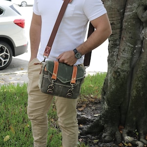 PETITE Waxed Canvas small Messenger bag zippered cross body bag handmade by Alex M Lynch 010326 image 4