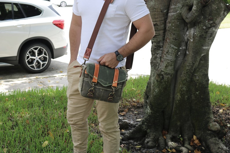 PETITE Waxed Canvas small Messenger bag zippered cross body bag handmade by Alex M Lynch 010326 image 4