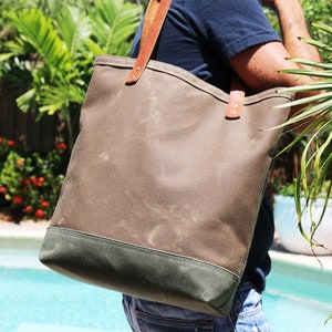 Tote de lona encerada personalizable, bolso de mano grande, resistente al agua - 010234