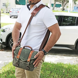 PETITE Waxed Canvas small Messenger bag zippered cross body bag handmade by Alex M Lynch 010326 image 3