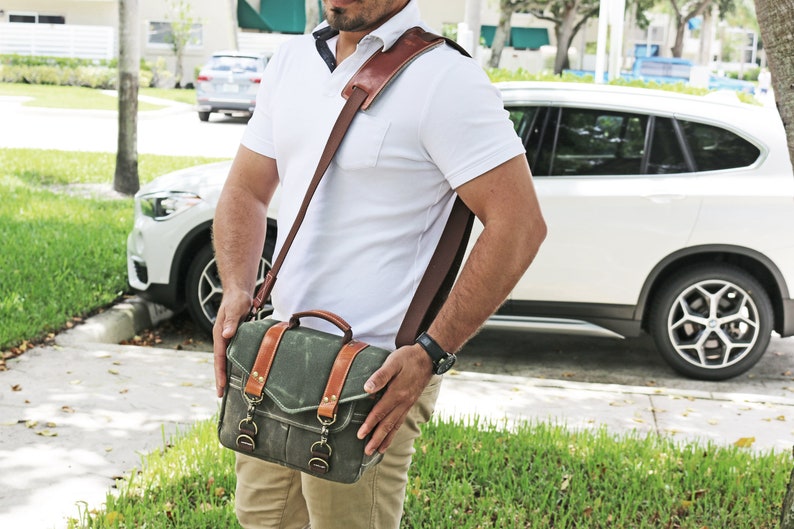 PETITE Waxed Canvas small Messenger bag zippered cross body bag handmade by Alex M Lynch 010326 image 3