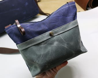 waxed canvas Dopp kit shaving bag toiletry bag with front pocket - cosmetic bag - travel bag - unisex
