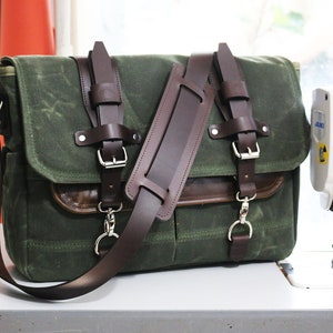 Waxed Canvas Messenger bag laptop bag handmade by Alex M Lynch 010141 image 1