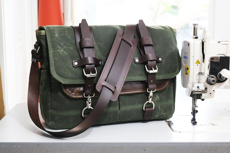 Waxed Canvas Messenger bag laptop bag handmade by Alex M Lynch 010141 image 1