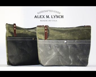 waxed canvas Dopp kit shaving bag toiletry bag with front pocket - cosmetic bag - travel bag - unisex