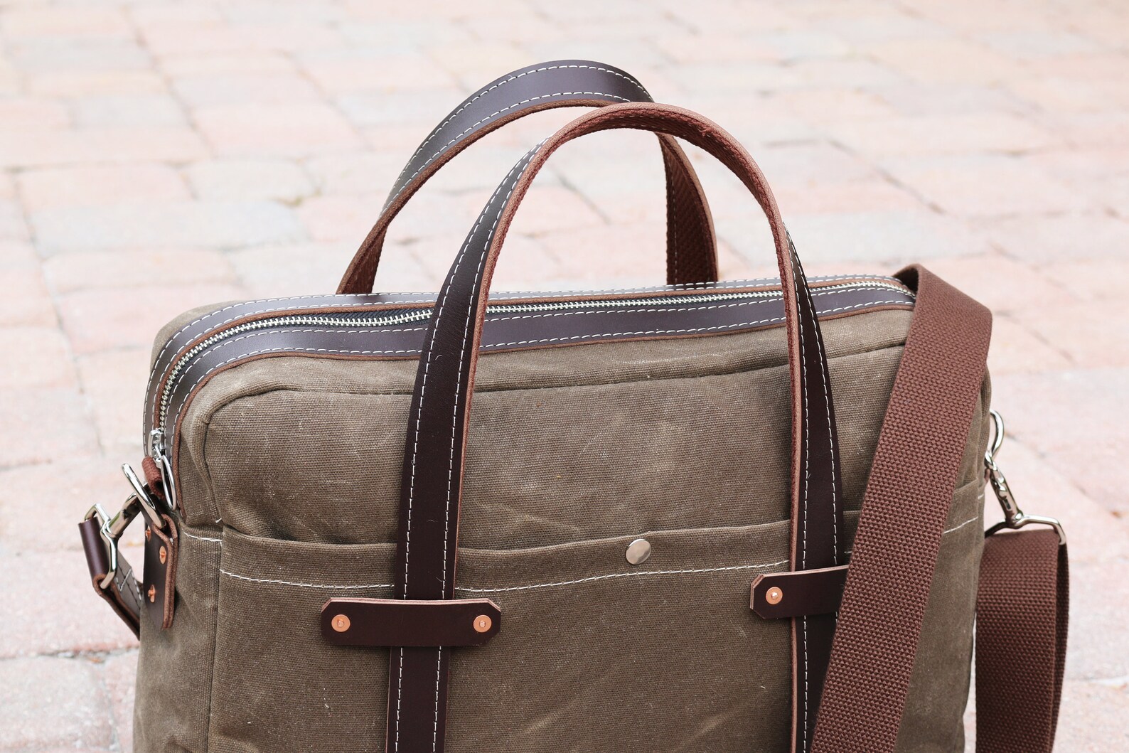 Waxed Canvas Briefcase bag handmade by Alex M Lynch 010279 Etsy