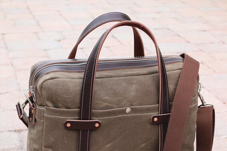 Waxed Canvas Briefcase bag handmade by Alex M Lynch 010279 Etsy