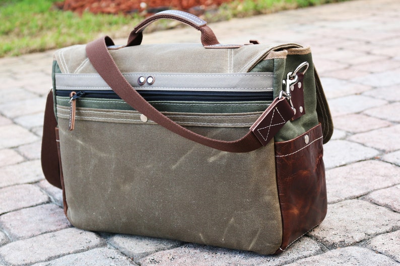 Waxed Canvas Messenger bag laptop bag handmade by Alex M Lynch 010158 image 5