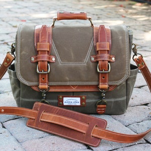 Waxed Canvas Messenger bag Horween leather accents handmade by Alex M Lynch 010310 image 1