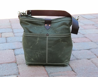 waxed canvas hobo bag - Bucket bag - Casual tote bag - Hobo tote -  010251