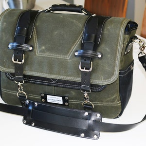 Waxed Canvas Messenger bag - laptop bag handmade by Alex M Lynch - 010153