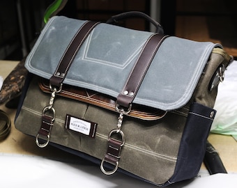 Waxed Canvas Messenger bag - laptop bag handmade by Alex M Lynch - 010069