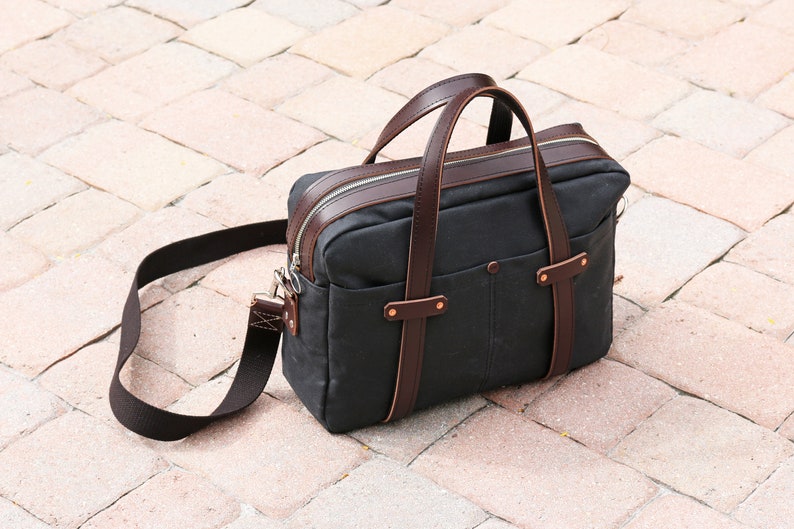 Waxed Canvas Briefcase Bag Handmade by Alex M Lynch 010279 Etsy