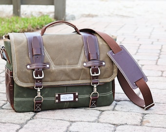 Waxed Canvas Messenger bag - laptop bag handmade by Alex M Lynch - 010158