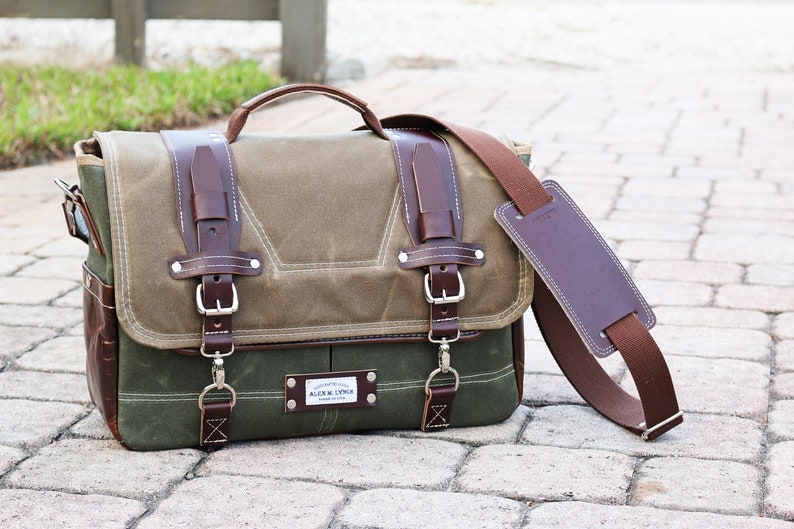 Waxed Canvas Messenger bag laptop bag handmade by Alex M Lynch 010158 image 1