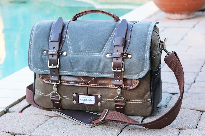 Waxed Canvas Briefcase Messenger bag handmade by Alex M Lynch 010178 image 1