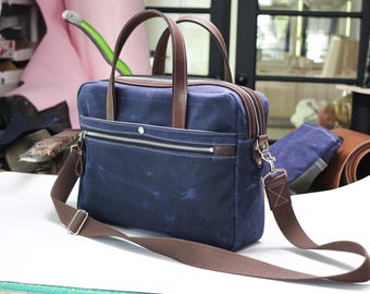 Waxed Canvas Briefcase bag - handmade by Alex M Lynch - 010290