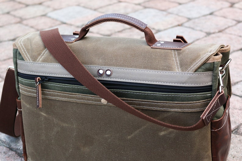 Waxed Canvas Messenger bag laptop bag handmade by Alex M Lynch 010158 image 3