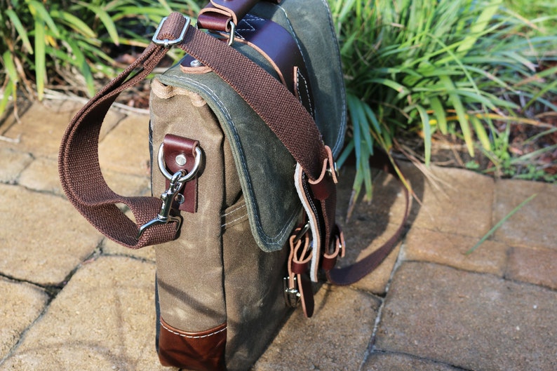 Waxed Canvas vertical Messenger bag handmade 010031 image 8