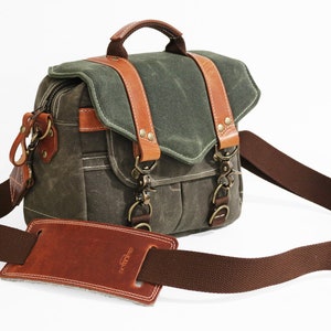 PETITE Waxed Canvas small Messenger bag zippered cross body bag handmade by Alex M Lynch 010326 image 2