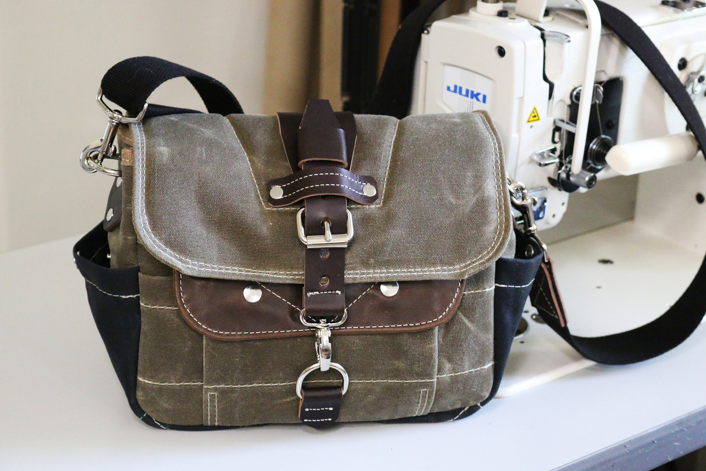 PETITE Waxed Canvas cross body Messenger bag - handmade - FIELD TAN + leather accents 010027