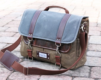 Waxed Canvas Messenger bag - cross body bag handmade by Alex M Lynch - 010022