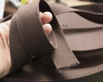 DARK BROWN cotton webbing by yard - 1 1/2 Inch Wide (38mm) 2.6mm thick