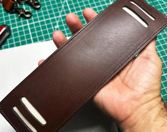 10" x 3" brown leather shoulder strap pad - padded shoulder pad - free hand stamp - 010182