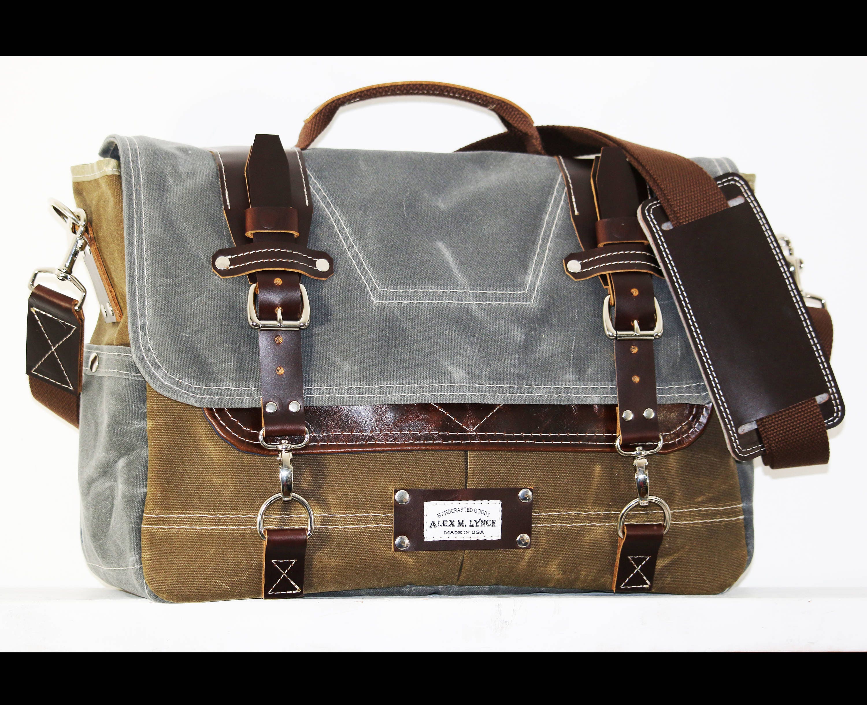 Waxed Canvas Messenger bag laptop bag handmade by Alex M Etsy