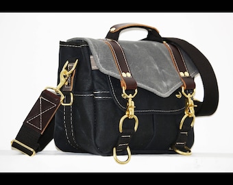 PETITE Waxed Canvas Messenger bag - Solid Brass Hardware by Alex M Lynch - 010035