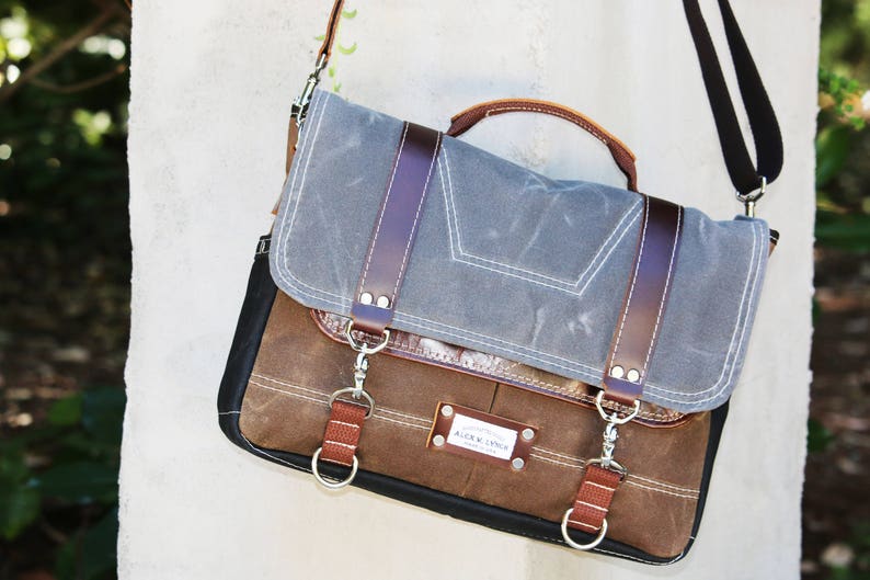 Waxed Canvas Messenger Bag Laptop Bag Handmade by Alex M Etsy