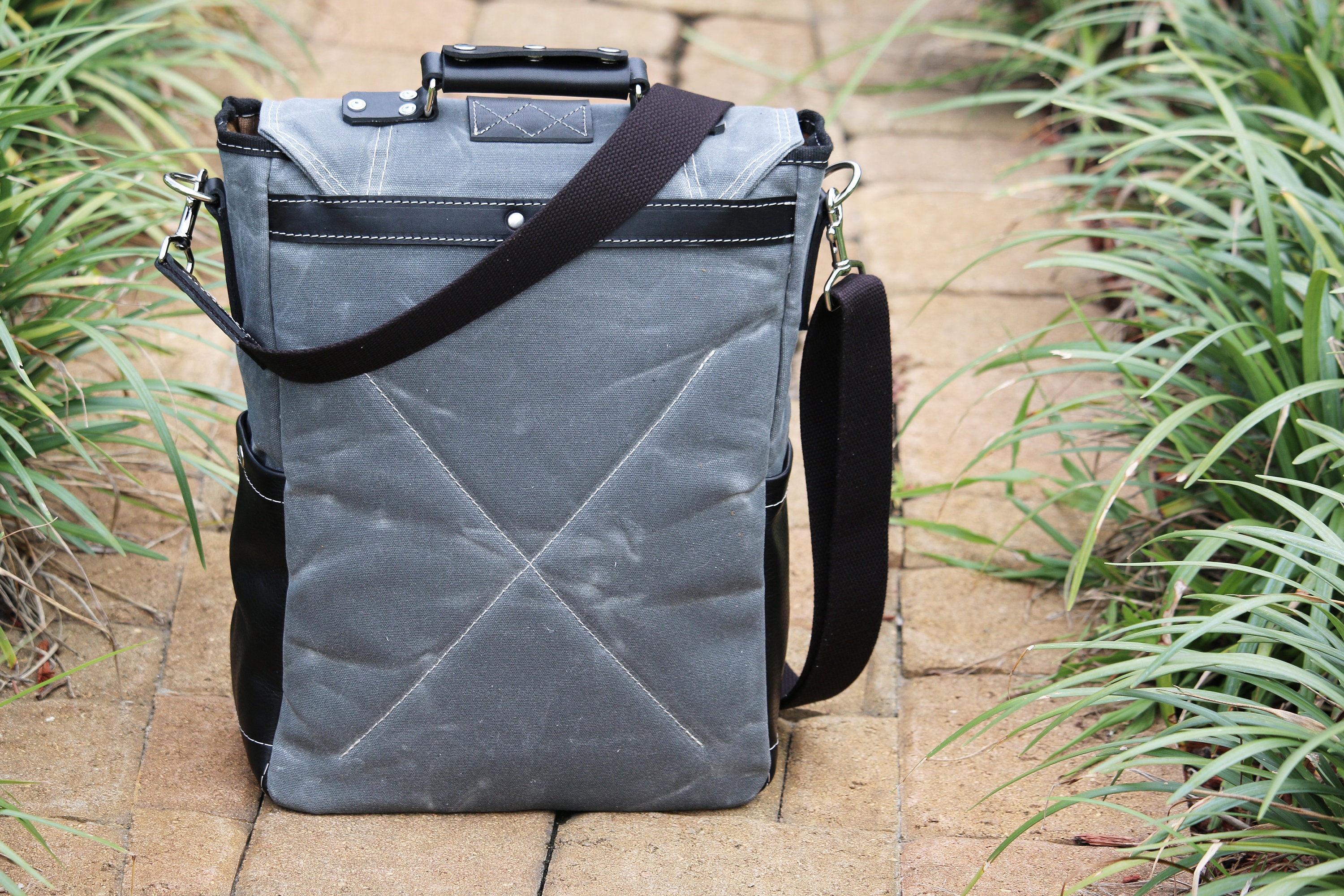 Vertical laptop messenger bag leather handle and shoulder Etsy