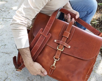 XL 17"  Leather Messenger bag - Horween Dublin English Tan - adjustable closure - handmade by Alex M Lynch - 010330XL