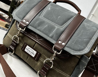 Waxed Canvas Messenger bag - laptop bag handmade by Alex M Lynch - 010015