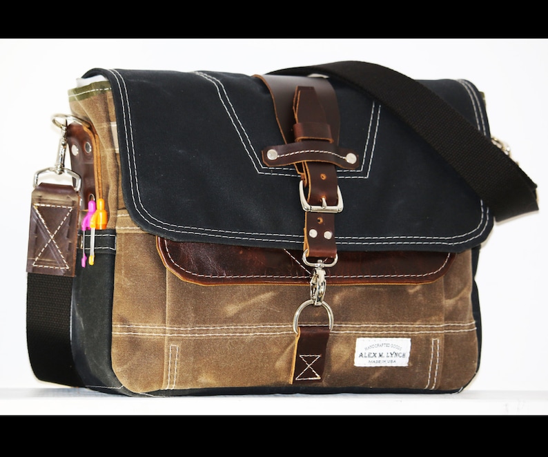 Waxed Canvas Messenger Bag Handmade FIELD TAN BLACK Etsy