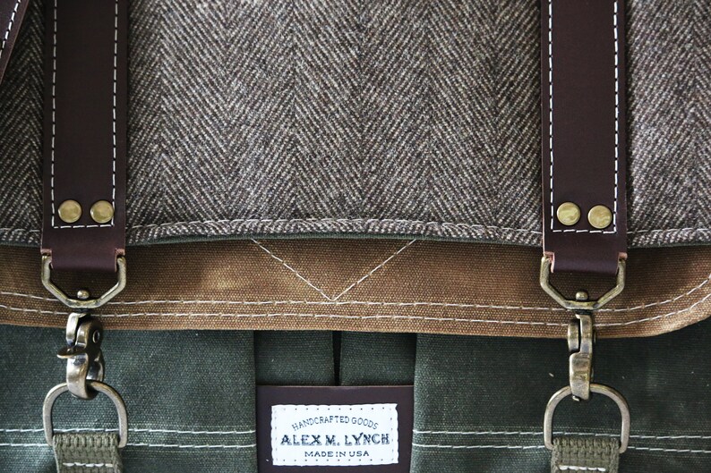 Waxed Canvas and Herringbone Messenger Bag Laptop Bag Etsy
