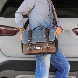 Waxed Canvas Messenger bag - laptop bag handmade by Alex M Lynch - 010094 image 9