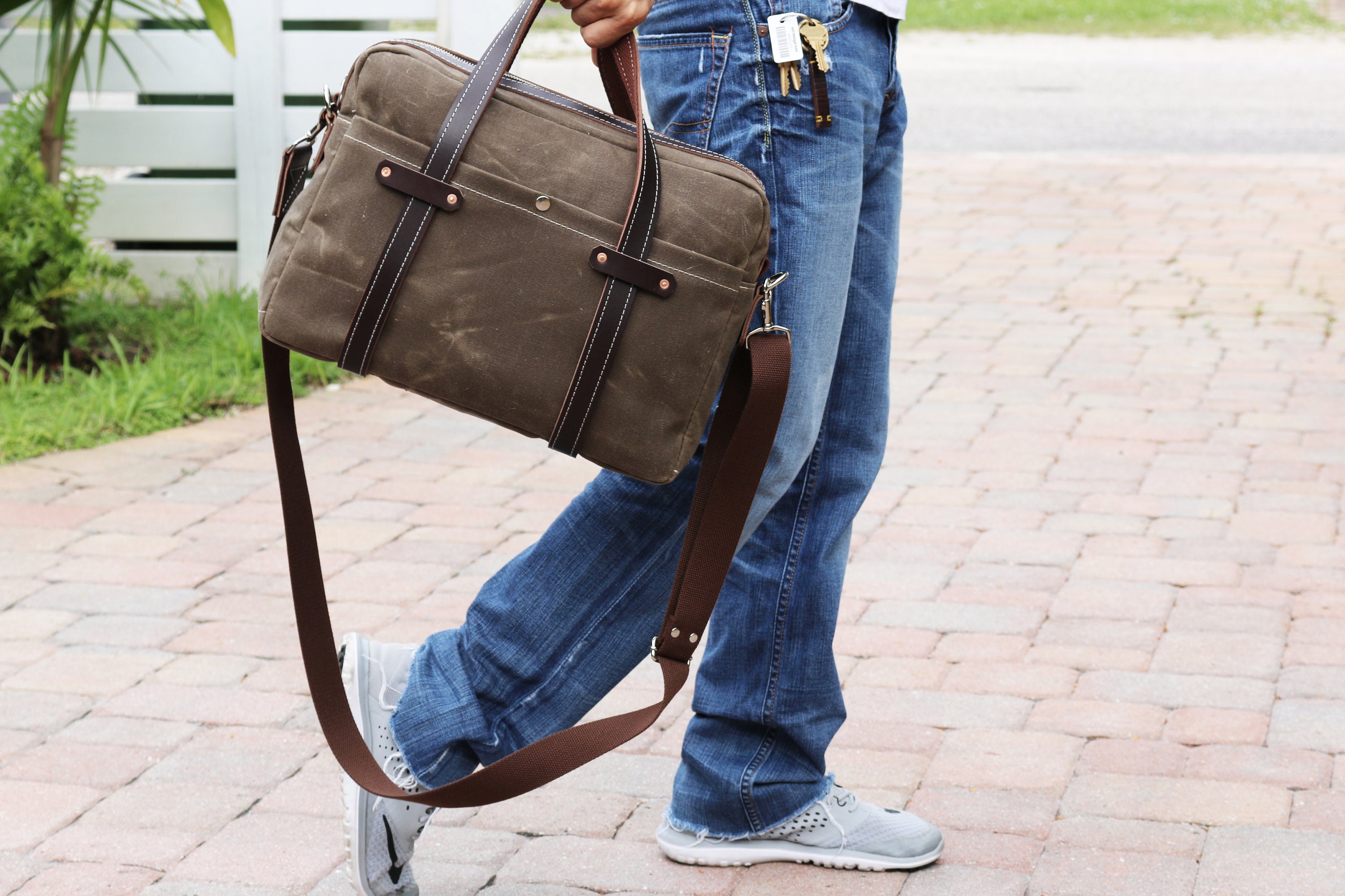 Waxed Canvas Briefcase Bag Handmade by Alex M Lynch 010279 - Etsy