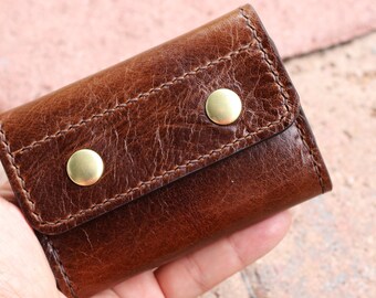 Distressed Leather - Small Snap Card Wallet - Free Shipping